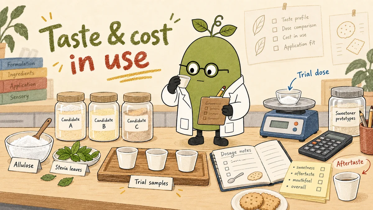 Monk Fruit Doctor compares samples and records observations for Allulose–Stevia Blends: Sweetness, Taste, and Cost in Use.