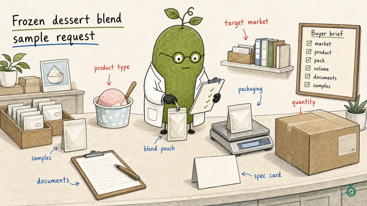 Ian Xiaohei illustration about preparing ice cream and frozen dessert sweetener blend sample details before quotation.