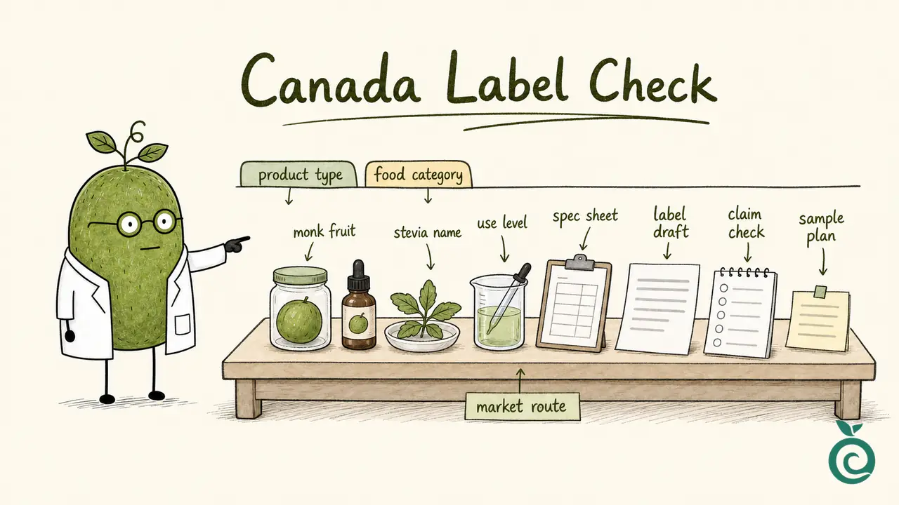 Ian Xiaohei illustration about Canada monk fruit and stevia sweetener label review.